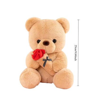 Cute Rose Bear Plush Toy Stuffed Animal Doll Romantic Gift for Girlfriend Valentines Day Birthday Anniversary Present