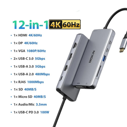 USB-C Triple Display Hub Adapter | 11-in-1 Docking Station VGA, USB 3.1, RJ45 & 100W PD Charging
