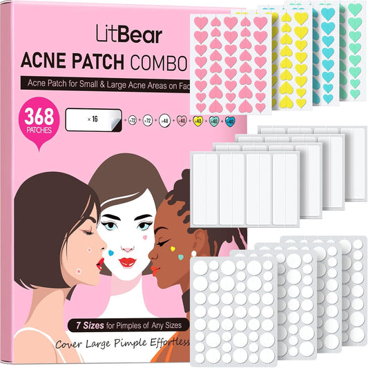 3 in 1 Pimple Patches for Face, 7 Sizes 368 Counts Acne Patches, Hydrocolloid Patches for Covering Zits and Blemishes, Cute Zit Patches for Breakouts, Colorful Spot Stickers for All Skin Types