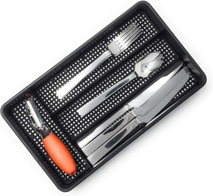Small Cutlery, Utensil, Silverware Kitchen Drawer Organizer Tray, Black