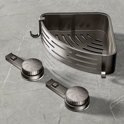 Triangular Space-Saving Suction Cup Bathroom Storage Shelf No Drilling Required Multifunctional Storage Organizer with Hooks