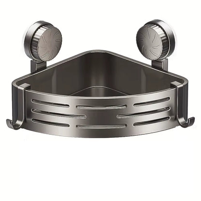 Triangular Space-Saving Suction Cup Bathroom Storage Shelf No Drilling Required Multifunctional Storage Organizer with Hooks