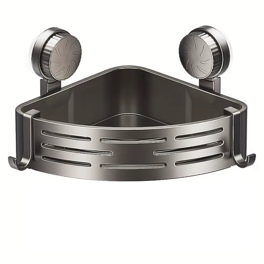 Triangular Space-Saving Suction Cup Bathroom Storage Shelf No Drilling Required Multifunctional Storage Organizer with Hooks