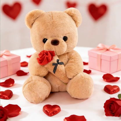 Cute Rose Bear Plush Toy Stuffed Animal Doll Romantic Gift for Girlfriend Valentines Day Birthday Anniversary Present