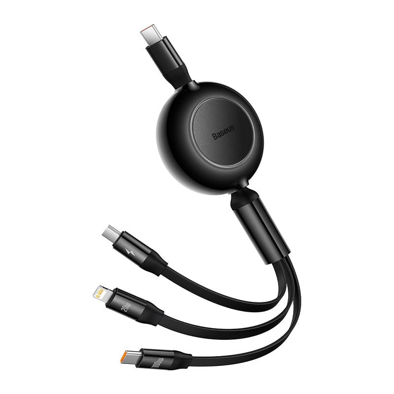 Baseus Retractable 3-In-1 Fast Charging Cable 100W Type-C to Micro USB + Lightning + USB-C