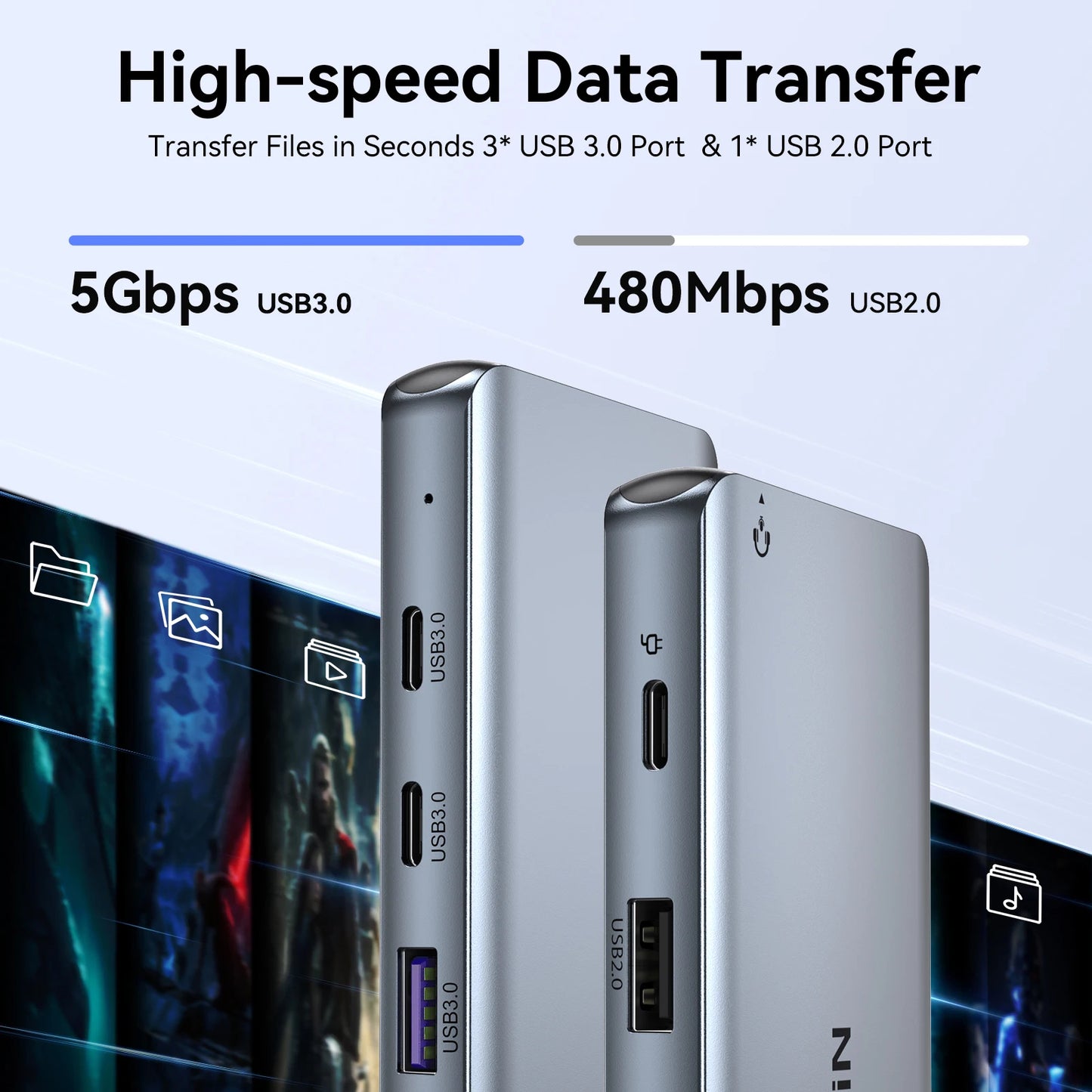 USB-C Triple Display Hub Adapter | 11-in-1 Docking Station VGA, USB 3.1, RJ45 & 100W PD Charging