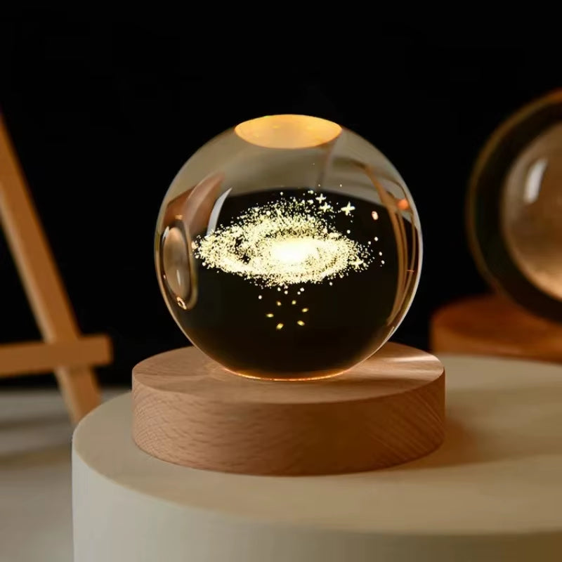6Cm 3D Crystal Ball Decoration 2024 Astronomy Solar System Planets Moon Astronaut LED Balls Home Snow Glass Globe Decorations