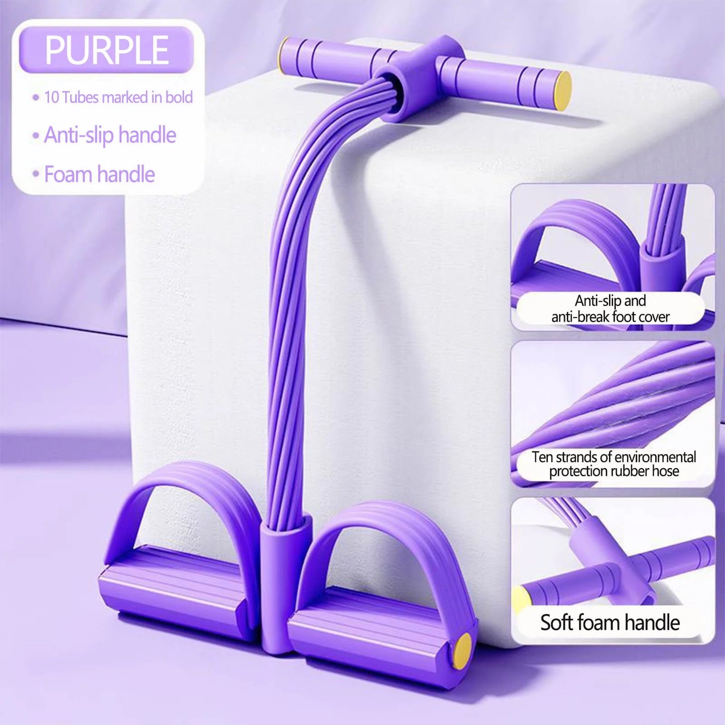 Multifunctional Fitness Resistance Belt for Core Strength & Pelvic Health - 10-Tube Pedal Ankle Joint Tractor, Non-Slip Grip, Home & Office Workout, Sit up Leg Stretching Rope Exercise Belt