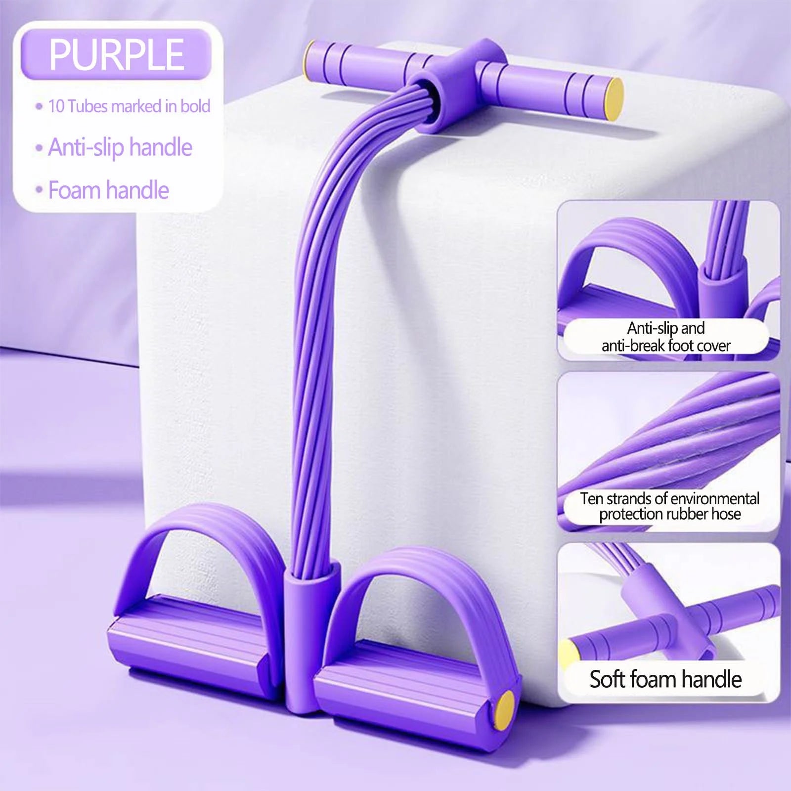 Multifunctional Fitness Resistance Belt for Core Strength & Pelvic Health - 10-Tube Pedal Ankle Joint Tractor, Non-Slip Grip, Home & Office Workout, Sit up Leg Stretching Rope Exercise Belt