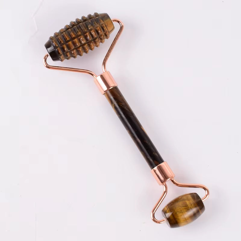 Tiger Eye Sawtooth Roller Shoulder Neck Massager Natural Stone Face Care Gua Sha Massage Set Tool Acupuncture Health Beauty
