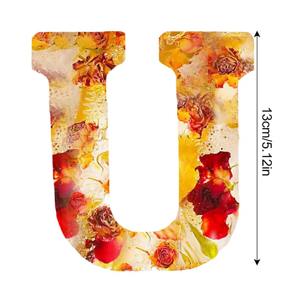 Floral 26 Letters Night Lights Decorative Resin Lamp with Initial Letter & Dry Flower Creative Table Light Night Lamp Glowing