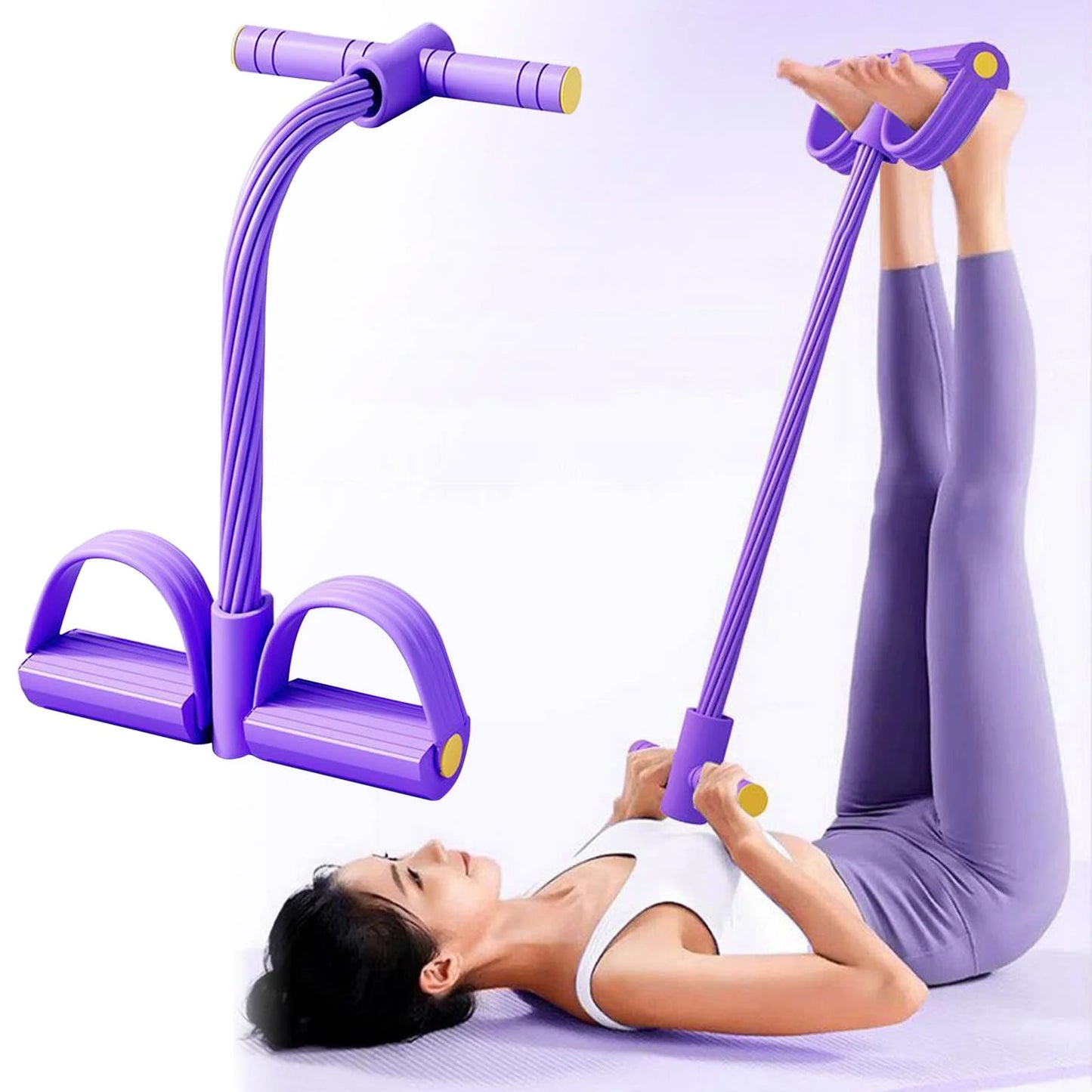 Multifunctional Fitness Resistance Belt for Core Strength & Pelvic Health - 10-Tube Pedal Ankle Joint Tractor, Non-Slip Grip, Home & Office Workout, Sit up Leg Stretching Rope Exercise Belt