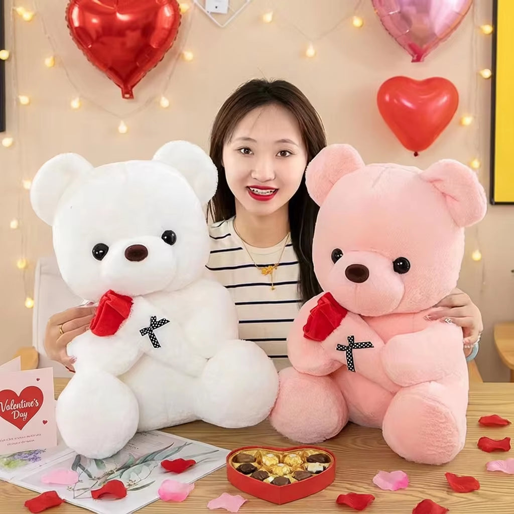 Cute Rose Bear Plush Toy Stuffed Animal Doll Romantic Gift for Girlfriend Valentines Day Birthday Anniversary Present