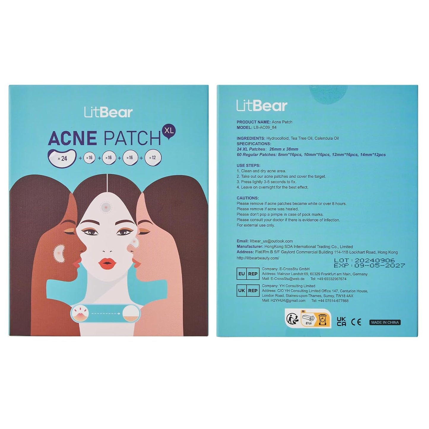 Acne Patches Large, Hydrocolloid Pimple Patches for Breakouts, Zit and Blemish, Acne Patches for Face, Chin, Back and Body with Tea Tree Oil