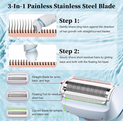 Woman Electric Razor, Lady Shaver Gift, Rechargeable Face Leg Bikini Trimmer Wet Dry Use