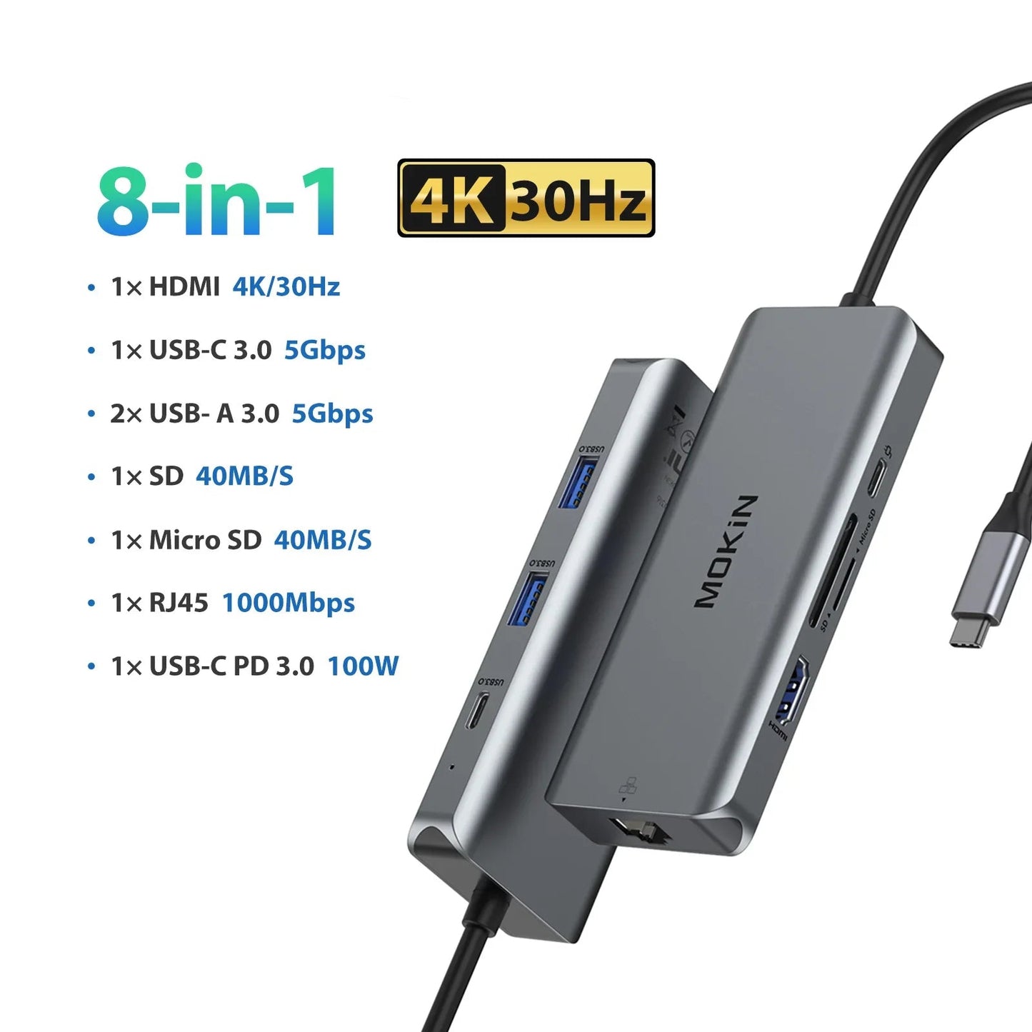 USB-C Triple Display Hub Adapter | 11-in-1 Docking Station VGA, USB 3.1, RJ45 & 100W PD Charging