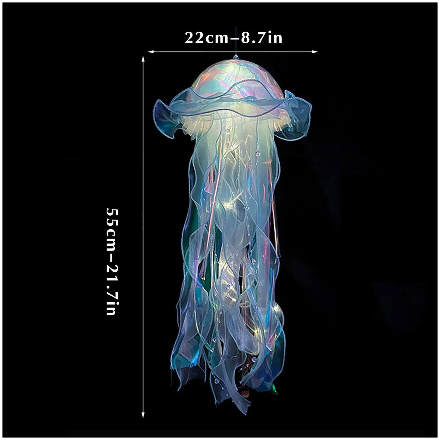 Glitter Jellyfish Lights, 8.7"X21.7" Hanging Jellyfish Decor with LED String Lights for under the Sea Party Decorations, Kids Room Night Light Ornament, Baby Shower Party Supplies