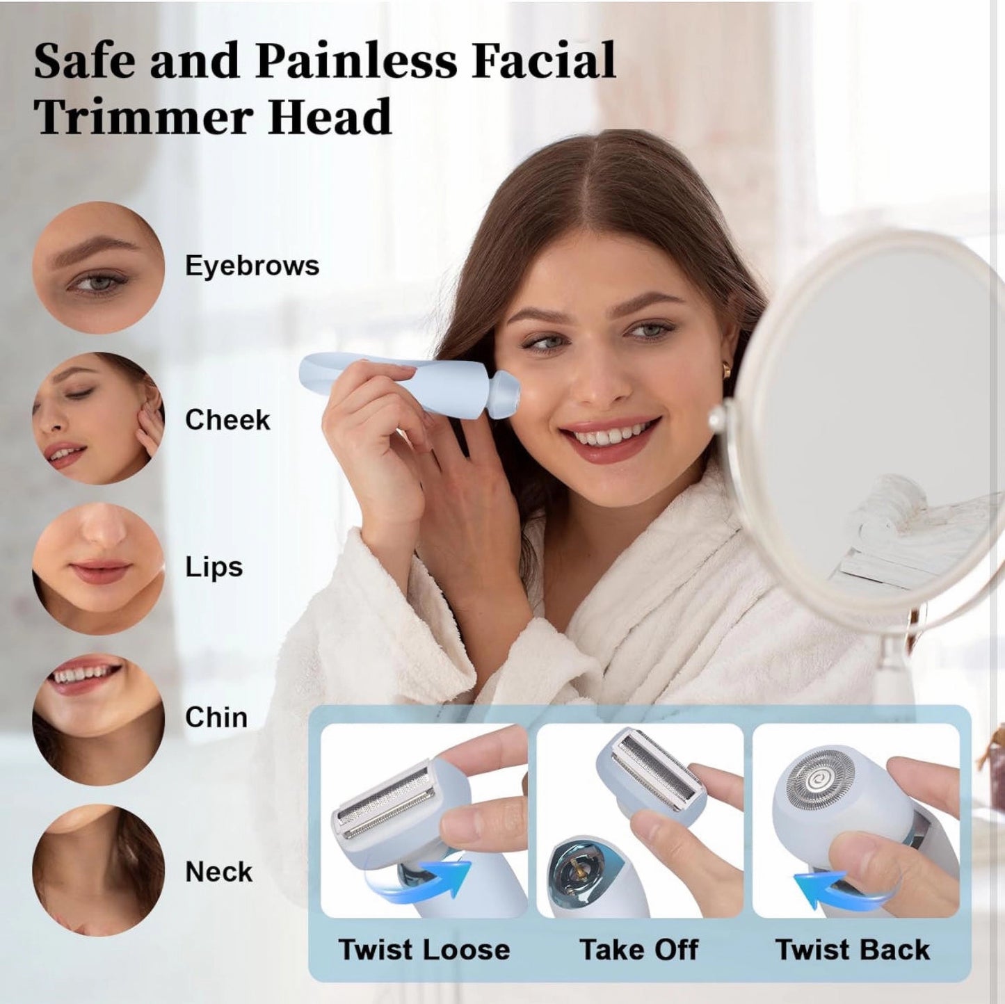 Woman Electric Razor, Lady Shaver Gift, Rechargeable Face Leg Bikini Trimmer Wet Dry Use