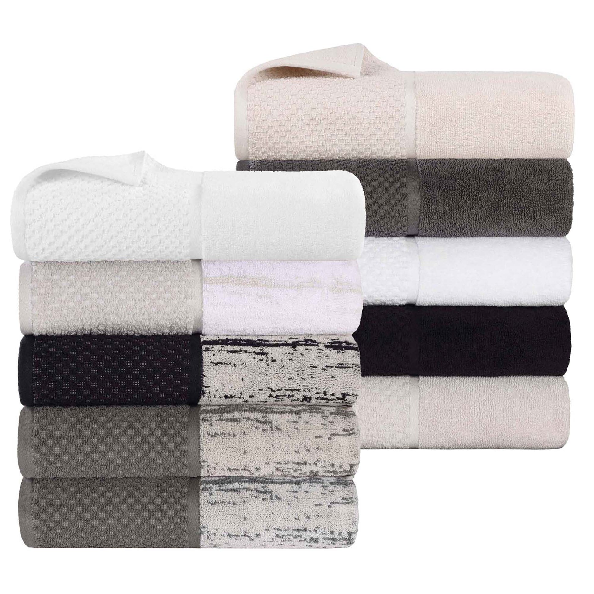 Lodie Cotton Hand Towel Set of 6, Black-Ivory