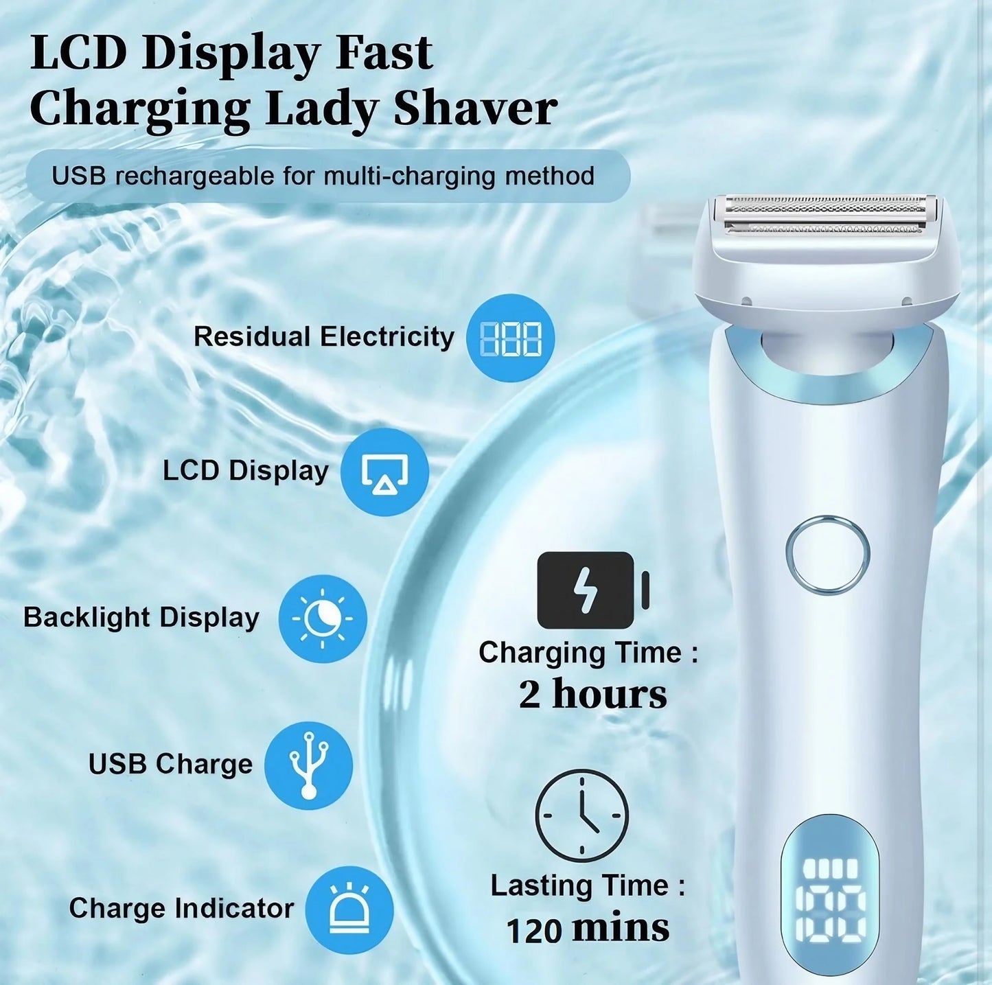 Woman Electric Razor, Lady Shaver Gift, Rechargeable Face Leg Bikini Trimmer Wet Dry Use