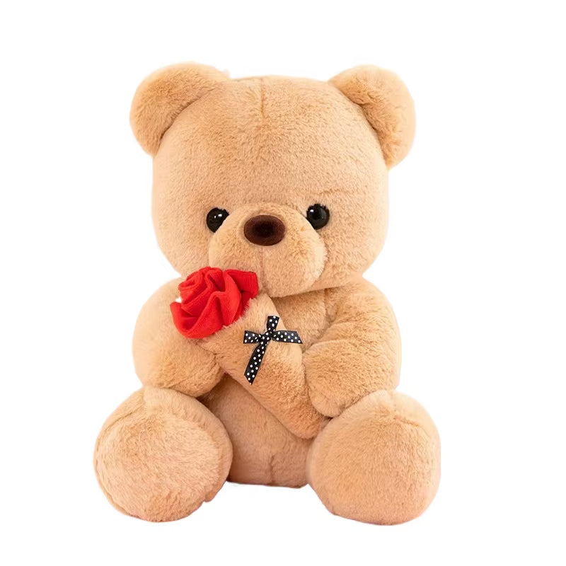 Cute Rose Bear Plush Toy Stuffed Animal Doll Romantic Gift for Girlfriend Valentines Day Birthday Anniversary Present