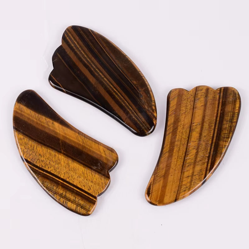 Tiger Eye Sawtooth Roller Shoulder Neck Massager Natural Stone Face Care Gua Sha Massage Set Tool Acupuncture Health Beauty