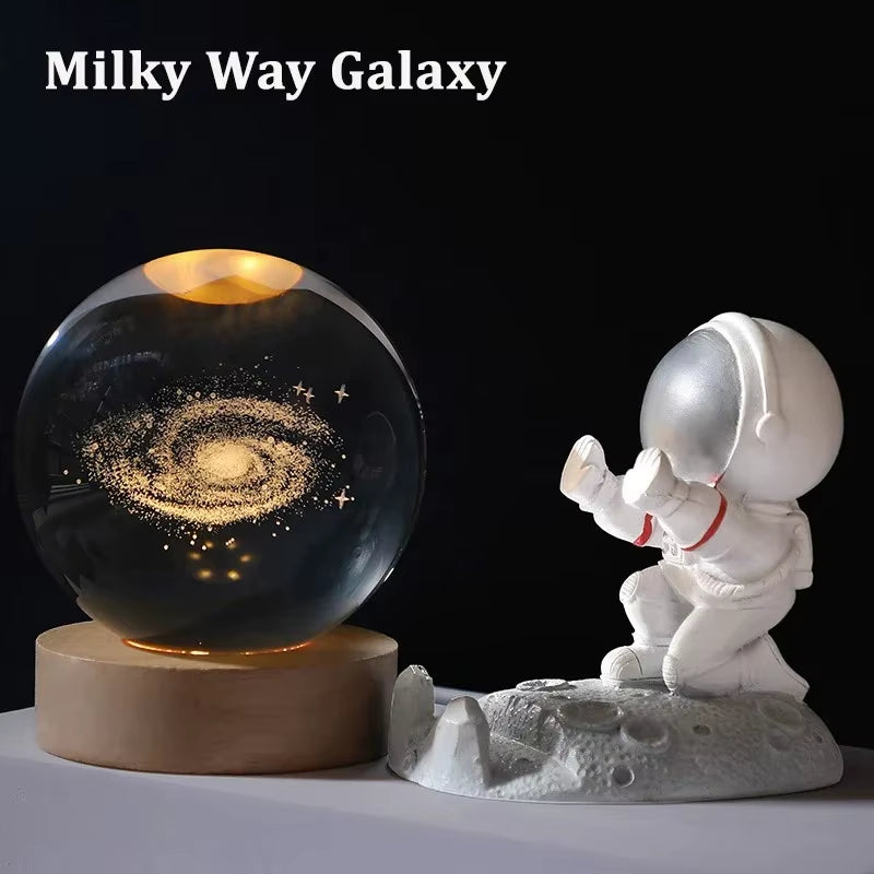 6Cm 3D Crystal Ball Decoration 2024 Astronomy Solar System Planets Moon Astronaut LED Balls Home Snow Glass Globe Decorations