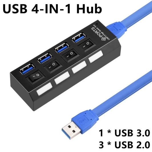 USB HUB 3.0 2.0 Adapter Expander High Speed 7 Ports Multi USB Splitter Multiple USB Extender with LED Lamp Switch for PC Laptop