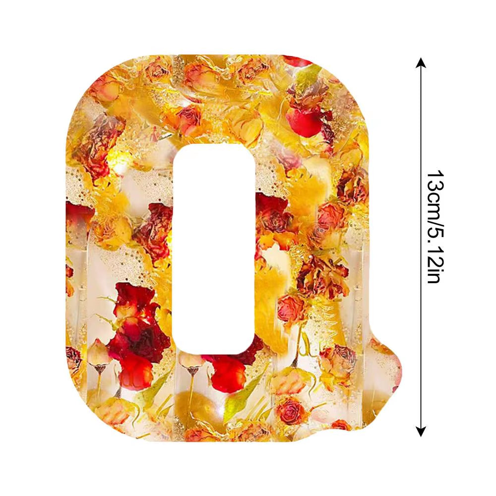 Floral 26 Letters Night Lights Decorative Resin Lamp with Initial Letter & Dry Flower Creative Table Light Night Lamp Glowing