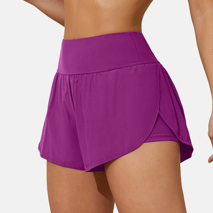 Women Swimming Trunks High Waist Wide Waist Band Side Split 2 in 1 Gym Yoga Fitness Shorts with Pockets Tankini Bottom