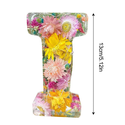 Floral 26 Letters Night Lights Decorative Resin Lamp with Initial Letter & Dry Flower Creative Table Light Night Lamp Glowing