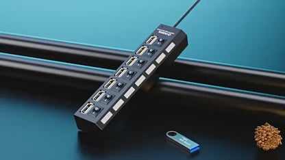 USB Hub 3.0 & 2.0 Adapter | 7-Port High-Speed USB Splitter with LED