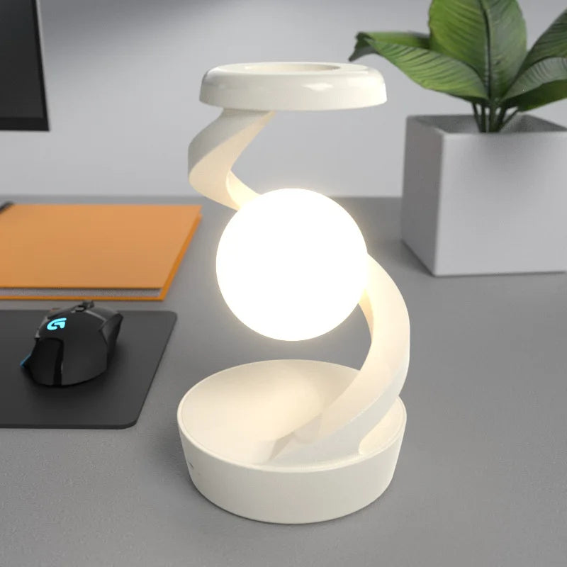 Creative Rotating Floating Table Lamp w| 15W Wireless Charger